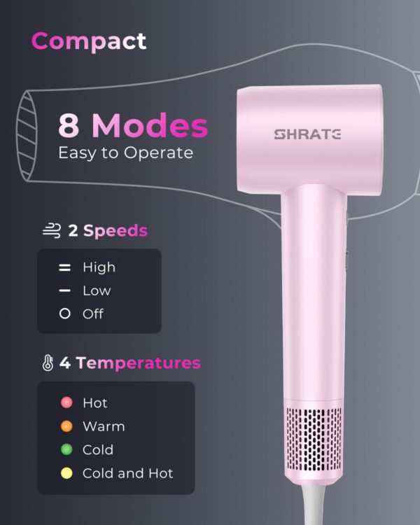 SHRATE High-Speed Ionic Hair Dryer – 160,000 RPM Brushless Motor, 500M Negative Ions, Low Noise & Magnetic Diffuser