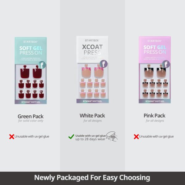 BTArtbox Lamp-Curable Press On Toenails – 30pcs Real Square Gel Toe Nails with Glue & Tabs, French Tip Design