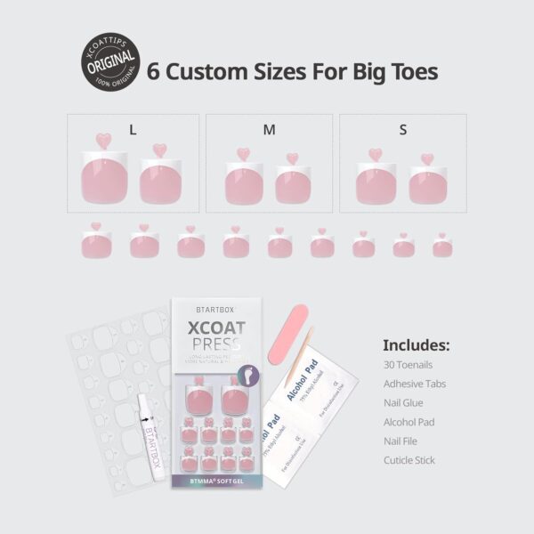 BTArtbox Lamp-Curable Press On Toenails – 30pcs Real Square Gel Toe Nails with Glue & Tabs, French Tip Design