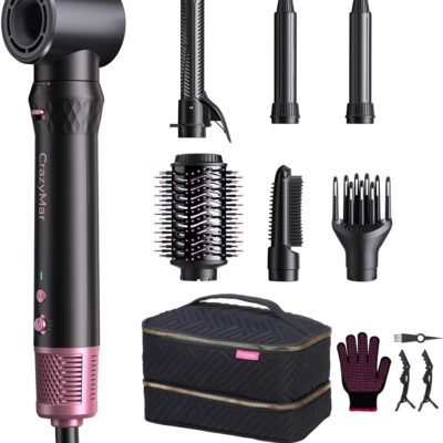 7-in-1 Hair Dryer Brush & Hair Styler, Fast Drying Blow Dryer & Curling StylingTool, Hot Air Styler No Heat Damage, Powerful Multi-Styler for Curling Volumizing Straightening Styling (Blush Pink)