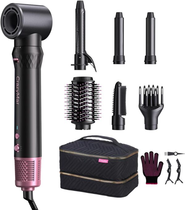 61FtvnWc2jL._AC_SL1200_.jpg 7-in-1 Hair Dryer Brush & Hair Styler, Fast Drying Blow Dryer & Curling StylingTool, Hot Air Styler No Heat Damage, Powerful Multi-Styler for Curling Volumizing Straightening Styling (Blush Pink)