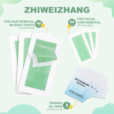 Wax Strips for Hair Removal for Women & Men - 72 Count At-Home Waxing Kit (48 Body + 24 Face) with 8 Soothing Wipes | No Heat Needed for Bikini, Brazilian, Face, Legs | Painless & Beginner Friendly