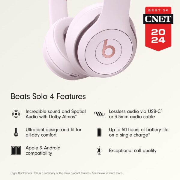 Beats Solo 4 Wireless Bluetooth Headphones – Stylish On-Ear Design, 50-Hour Battery, Premium Sound – Apple & Android Compatible (Cloud Pink)