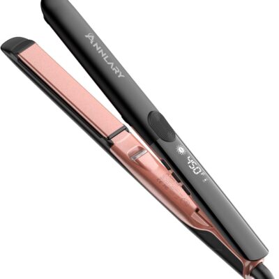 61K2IXTjl2L._AC_SL1500_.jpg Hair Straightener 1 Inch Flat Iron and Curler 2 in 1 Titanium Ceramic Ionic Dual Voltage Straightener with Heat-Resistant Silicone, for Less Frizz, Shinier & Smoother