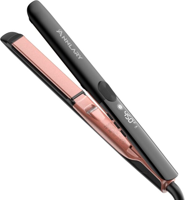 61K2IXTjl2L._AC_SL1500_.jpg Hair Straightener 1 Inch Flat Iron and Curler 2 in 1 Titanium Ceramic Ionic Dual Voltage Straightener with Heat-Resistant Silicone, for Less Frizz, Shinier & Smoother