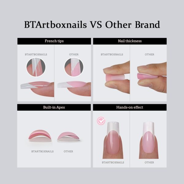 BTArtboxnails XCOATTIPS Gel Nail Kit | Short Square French Tip Press-On Nails with Gel, Nail Lamp & Long-Lasting Salon Finish