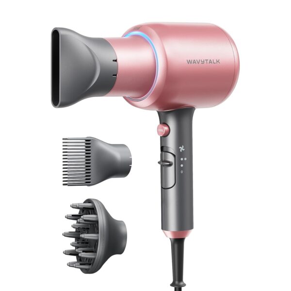 61UkKWDVGnL._SL1500_.jpg Wavytalk Hair Dryer, Blown Away Ionic Hair Dryer for Curly Hair with Diffuser, 1875W Fast Drying Blow Dryer with Ceramic Technology, 3 Attachments for All Hair Types, Light and Quiet, Rose Gold