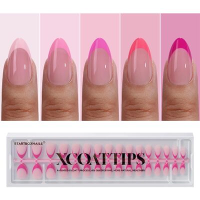 BTArtboxnails Nail Tips Builder Gel Set Pink French Tip Press On Nails