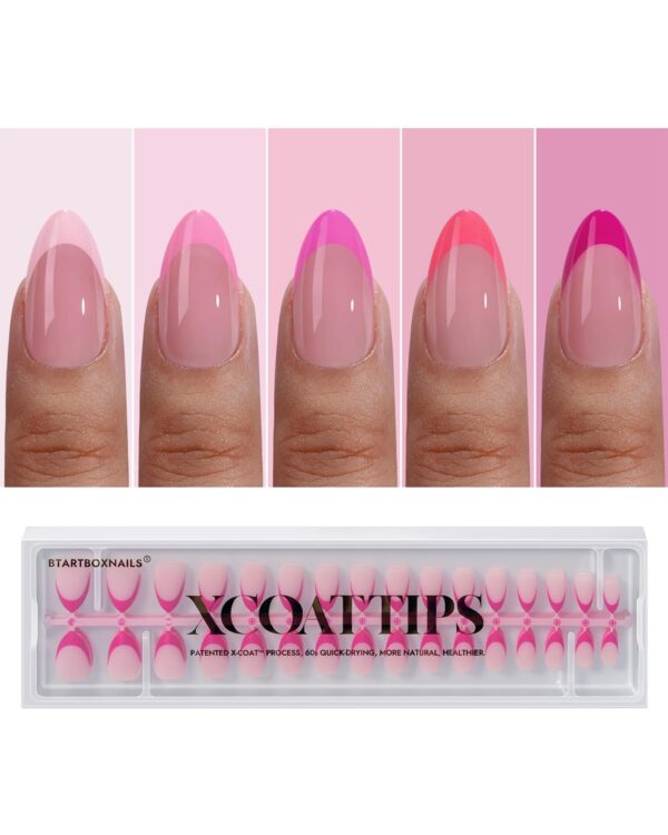 BTArtboxnails Nail Tips Builder Gel Set Pink French Tip Press On Nails