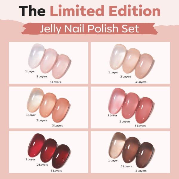 Modelones 6-Color Sheer Nude Jelly Nail Polish Set – Quick Dry, Natural Shades for DIY Nail Art