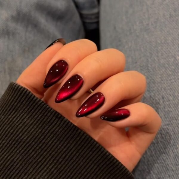 61acQ-S1sdL._SL1080_.jpg KQueenest Dark Red Press on Nails Cat Eye, Burgundy Glitter Press on Nails Almond Medium, Sparkly Shiny Fake Nails Set, Cute Bling Glue on Nails Medium Length for Women Holiday, Gothic Design, 30 Pcs