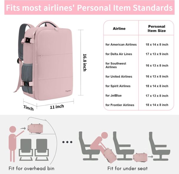 Taygeer Travel Backpack for Women – Carry-On Laptop Backpack with USB Charging Port & Shoe Compartment, Pink