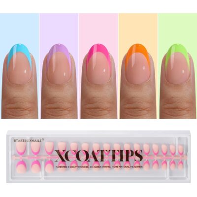BTArtboxnails XCOATTIPS Brighter Pastel French Tip Press On Nails - Extra Short Almond Press On Nails, Soft Gel Nail Tips, 160Pcs Soak Off Acrylic Colorful Fake Nail Extension in 16 Sizes
