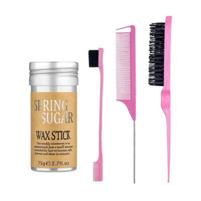 4 Packs Set Hair Wax Stick Slick Back Hair Edge Brush Pink Comb Wax Stick for Hair Flyaways, Styling Products Essentials Stuff for Women, Kids and Clean Girl