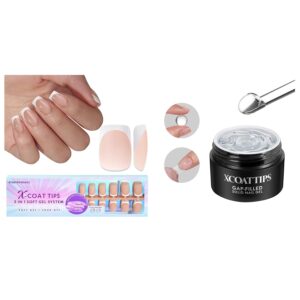 btartboxnails XCOATTIPS Nude Short Square French Tip Nails and Gap-filled Solid Nail Gel Kit