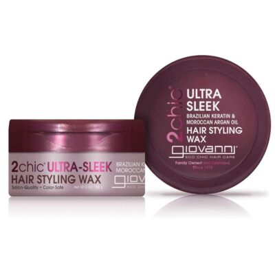 GIOVANNI 2chic Ultra Sleek Hair Styling Wax - Brazilian Phyto-Keratin & Moroccan Argan Oil, Strong Hold Keeps Hair In Place, Nourishing Anti-Frizz Formula, No Parabens, Color Safe - 2 oz