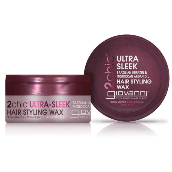 GIOVANNI 2chic Ultra Sleek Hair Styling Wax - Brazilian Phyto-Keratin & Moroccan Argan Oil, Strong Hold Keeps Hair In Place, Nourishing Anti-Frizz Formula, No Parabens, Color Safe - 2 oz