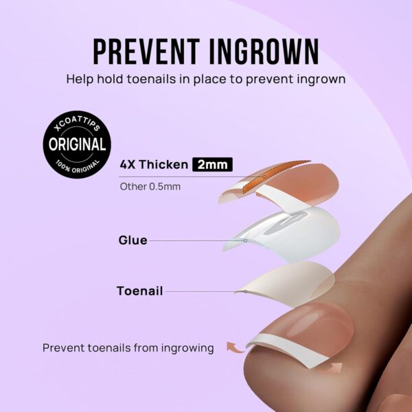 BTArtbox French Tip Press On Toenails – 32pcs White Square Gel Toe Nail Kit with Glue, Natural-Looking Pedicure for Women