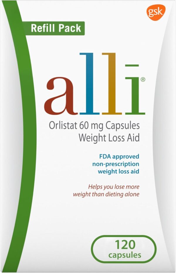 61zR-jThAqL._AC_SL1500_.jpg alli Weight Loss Diet Pills, Orlistat 60 mg Capsules, Non Prescription Weight Loss Aid, 120 Count Refill Pack