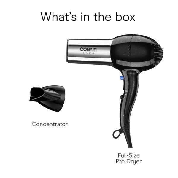 Conair 1875W Ionic Hair Dryer – Tourmaline Ceramic Blow Dryer with 3 Heat Settings, Cool Shot & Concentrator