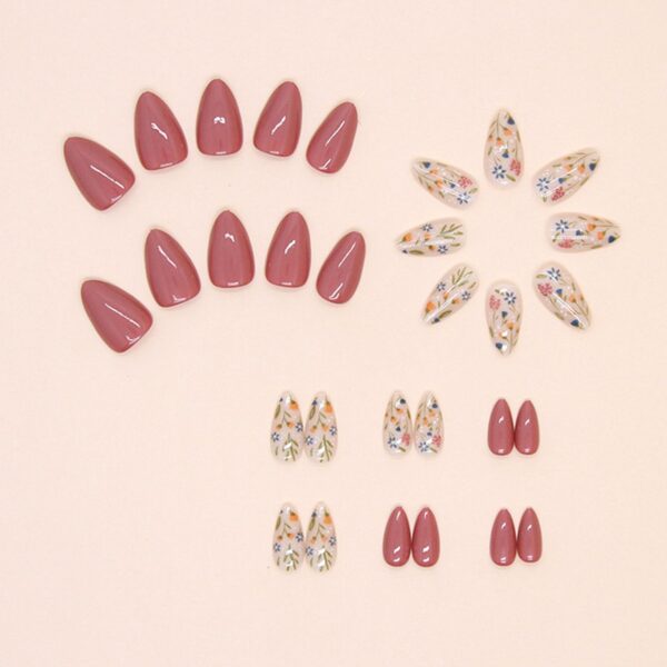 Short Almond Floral Press-On Nails – Full-Cover Fall Glue-On Fake Nails for Women