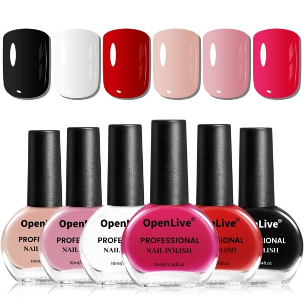710PoapTmJL._SL1500_.jpg Nail Polish Set 6 Colors Multi colour Quick Drying Nail Polish, Black White Red Pink Collection Gifts for Women