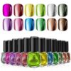 Metallic Nail Polish Set Fingernail: Chrome Mirror Holographic Nail Polish Kit Quick Air Dry 12 Colors Pack Regular Mini Nail Polish Finger Toe DIY Art Salon Gift for Women Party