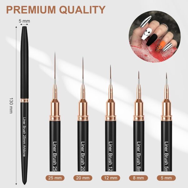 Artdone 5-Piece Nail Art Liner Brush Set – Fine Detail Pens for Nail Design, Long Lines & Precision