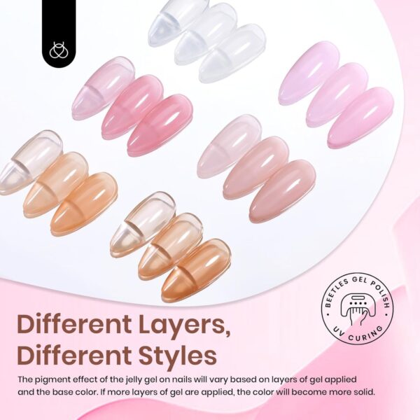 Beetles 6-Color Jelly Gel Nail Polish Set – Milky Nude, Pink, Brown Sheer Gel for DIY Nail Art