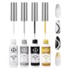 714c98saKbL._SL1500_.jpg Gel Nail Art Polish Set with Thin Brush – 4 Colors White Gel Nail Polish Black Silver Glitter Liner for Nail Art Design French Tips Soak Off UV/LED 8ml