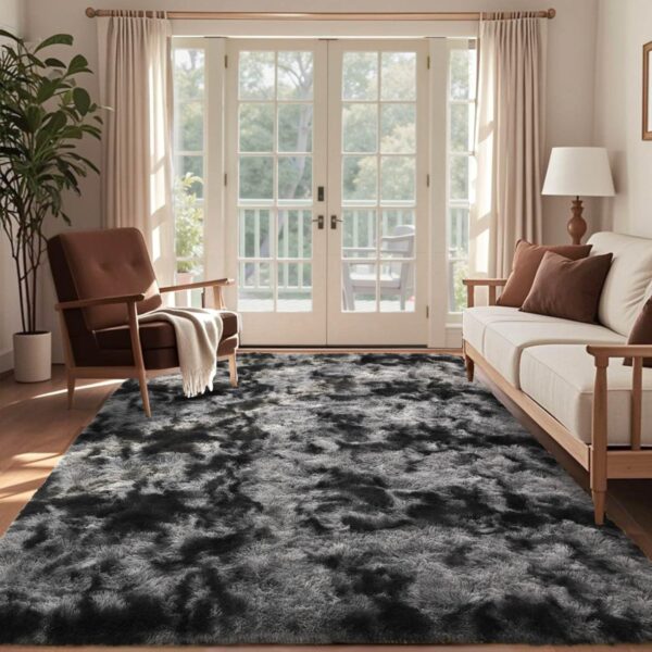 6x9 Ft Dark Grey Shag Rug – Ultra Soft Tie-Dye Area Rug for Bedroom & Living Room