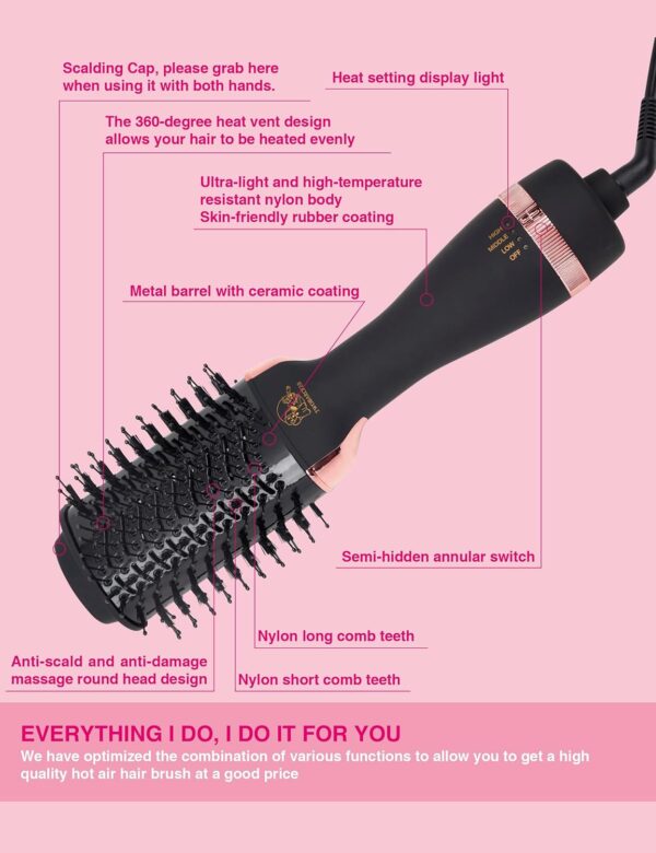 4-in-1 Ionic Blow Dryer Brush & Volumizer – Lightweight Titanium Hot Air Brush for Smooth, Frizz-Free Styling
