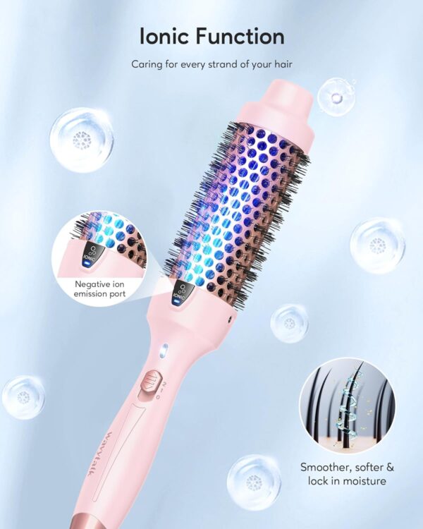 Wavytalk 1.5” Thermal Round Brush Negative Ion Heated Styling Brush for Smooth, Shiny Blowout Look (Pink)