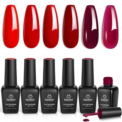 719pl6tRqSL._SL1500_.jpg Beetles Red Gel Polish Set - 6 Colors Burgundy Red Gel Nail Polish Popular Shimmer Red-Obsession Collection Nails Art Design Soak Off Uv LED Nail Kit Minicure DIY Home Gifts for Women