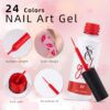 SXC Cosmetics 24-Color Gel Nail Art Liner Set – Thin Brush Soak-Off Gel Polish for Swirls, Flowers & Detailed Designs