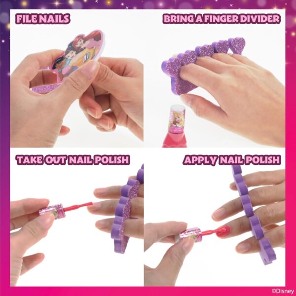 Disney Princess 15-Piece Kids Nail Polish Kit – Water-Based, Quick-Dry, Peel-Off, Non-Toxic Nail Set with Toe Separators for Girls Ages 3+