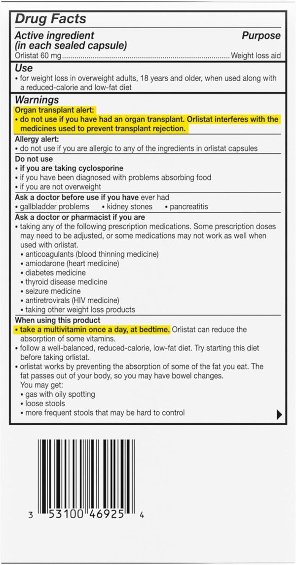 71BZ3y6BxIL._AC_SL1500_.jpg Alli Weight Loss Pills – 60mg Orlistat Capsules for Fast, Safe Fat Loss, 120 Count Refill