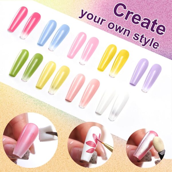 Gradient Ombre Gel Nail Polish Set – 9 Bright Colors with Sponges & Tools for DIY Aura Nails, French Manicure & Nail Art