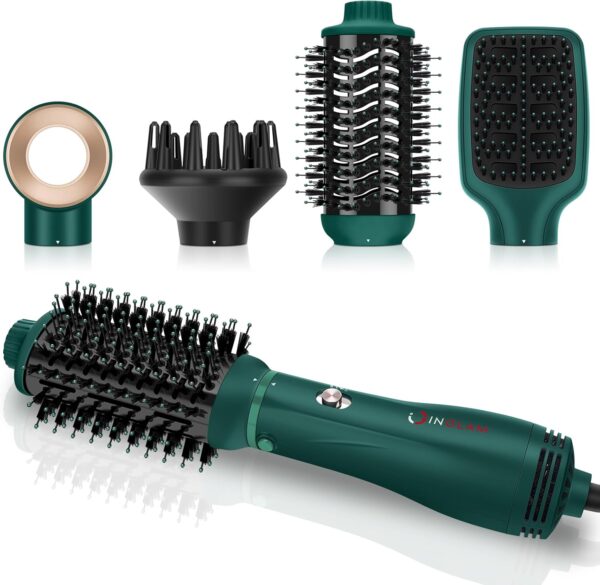 71EEWibNbQL._AC_SL1500_.jpg IG INGLAM Hair Dryer Brush, 4-in-1 Detachable Blow Dryer Brush, Ionic Diffuser Hair Dryer & Styler Volumizer with Oval Titanium Barrel, One-Step Hot Air Blowout Styler, Dark Green