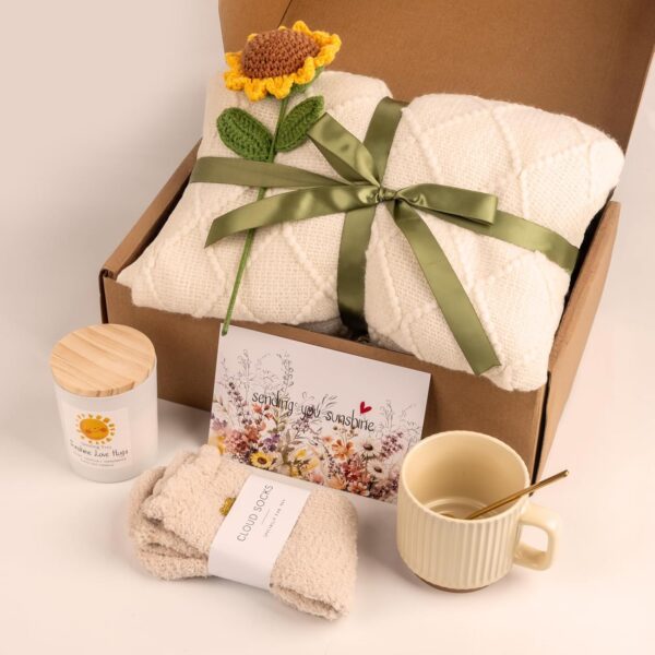 Sunflower Gift Basket for Women – Unique Birthday, Get Well Soon & Self-Care Gift Box for Mom, Sister, Friend, Wife