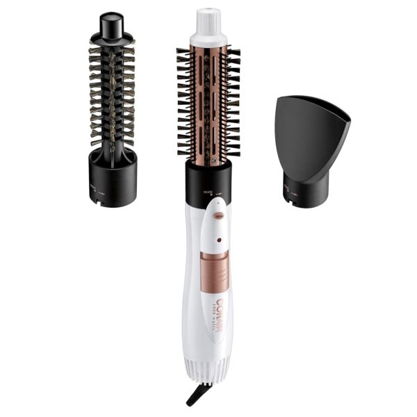 Conair Double Ceramic 3-in-1 Hot Air Brush, 1000W, Interchangeable 1¼" Thermal & ¾” Boar Bristle Attachments for Voluminous Curls & Straight Styles, Hot Air Brush for Fine & Thick Hair