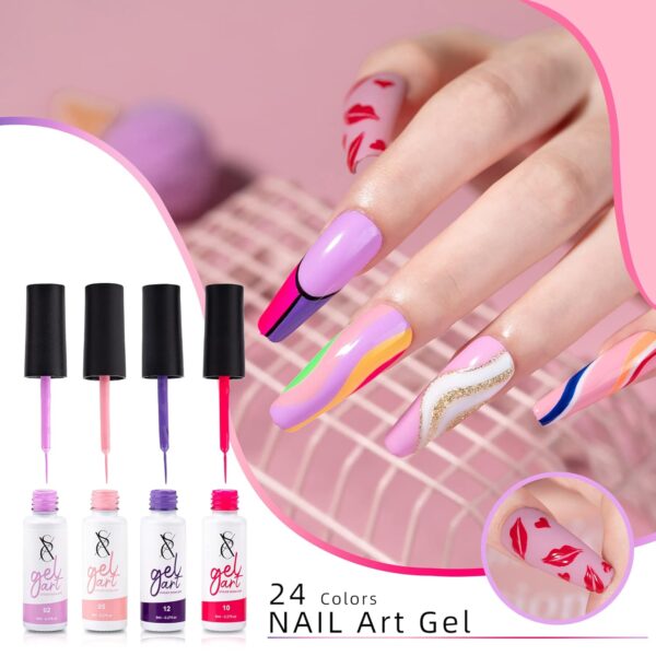 SXC Cosmetics 24-Color Gel Nail Art Liner Set – Thin Brush Soak-Off Gel Polish for Swirls, Flowers & Detailed Designs