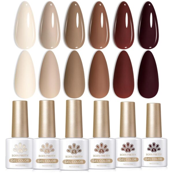 71JCwboQFjL._SL1500_.jpg Born Pretty Gel Nail Polish 6 Colos,Nude Brown Skin Tone,Roasted Chestnuts Chocolate Gel Polish Collection Neutral Beige Khaki Gel Polish Kit All Seasons Nail Art Manicure DIY for Home Salon