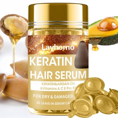 Keratin Hair Treatment Serum,Hair Treatment Oil for Dry Damaged Hair,Hair Oil Capsules with Keratin,Argan Oil-Leave-in Anti Frizz Conditioner