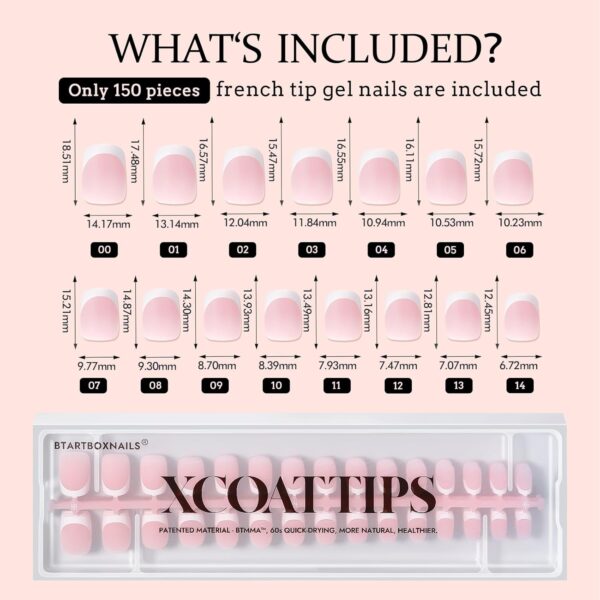 71LvQW8xAL._SL1500_.jpg BTArtboxnails XCOATTIPS Extra Short French Tip Press On Nails – 150pcs Soft Gel Square Nail Extensions