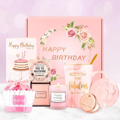 Birthday Gifts for Women Happy Birthday Gift Baskets for Women Unique Not A Day Over Fabulous Mug Gift ideas Pink Gifts Box Set Presents for Her Friends Mom Sister Wife Coworkers Daughter Aunt Mom