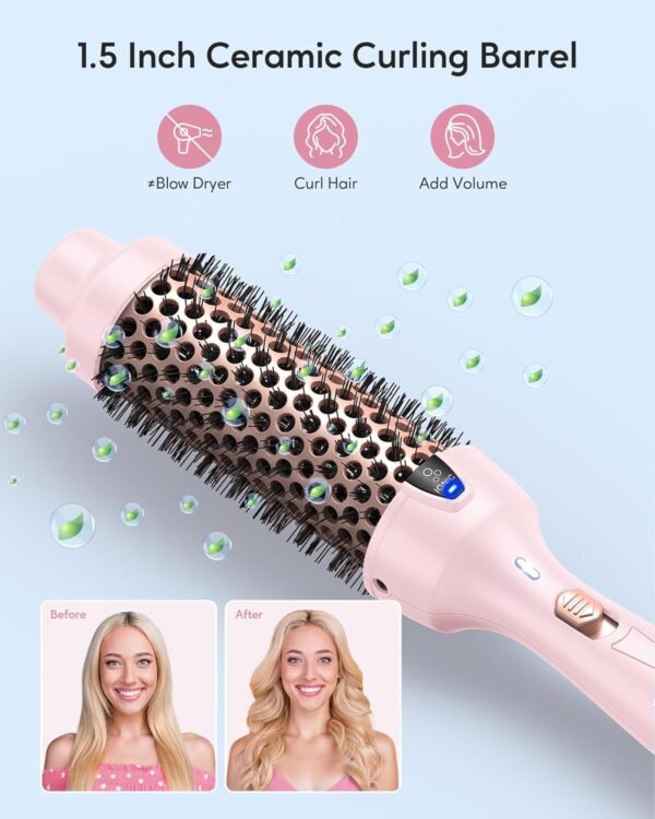 Wavytalk 1.5” Thermal Round Brush Negative Ion Heated Styling Brush for Smooth, Shiny Blowout Look (Pink)