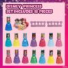 Disney Princess 15-Piece Kids Nail Polish Kit – Water-Based, Quick-Dry, Peel-Off, Non-Toxic Nail Set with Toe Separators for Girls Ages 3+
