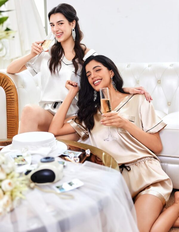 Ekouaer Satin Silk Pajamas for Women – 2-Piece Short Sleeve Pj Set with Shorts, Soft & Lightweight Sleepwear