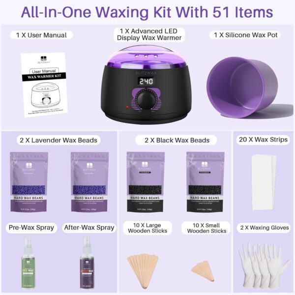 71TcMKDjICL._SL1500_.jpg BLITZWAX Brazilian Waxing Kit – At-Home Hair Removal with Hard Wax Warmer, Face & Body Wax, Beginner-Friendly